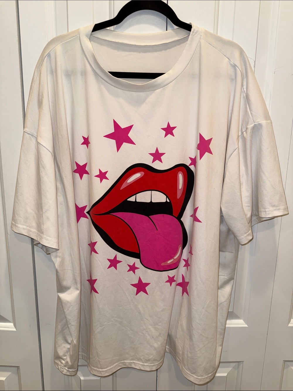 SHEIN White Tee with Pink Star Accents